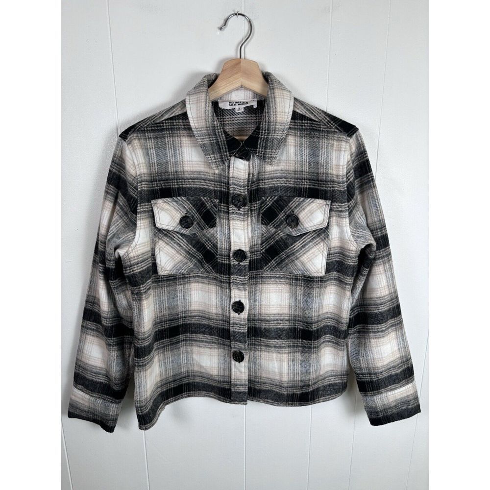 BB Dakota by Steve Madden Women's Small Gray Cream Plaid Tartan Shacket‎
